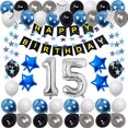 thumbnail image 2 of Decoraciones de 15 Cumpleaños RBYOO para Hombre Mujer Niño Niña Azul Negro Suministros, 2 of 2