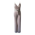 thumbnail image 2 of Vedolay Petite Jumpsuits For Women Jumpsuits for Women Bodycon Long Sleeve V Neck Rich Hold Zipper One Piece Outfits,Beige M, 2 of 4