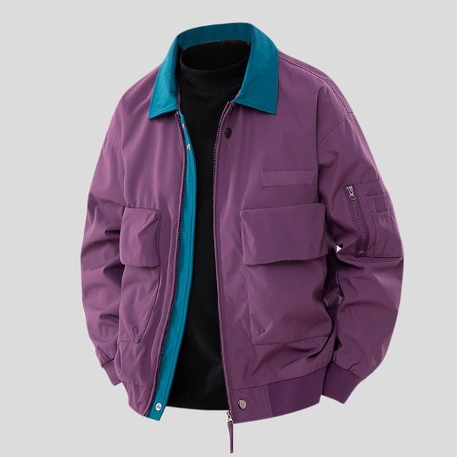 Styesk Mens Shirts Men's Fall Solid Color Windproof Workwear Long Sleeved Lapel Casual Jacket