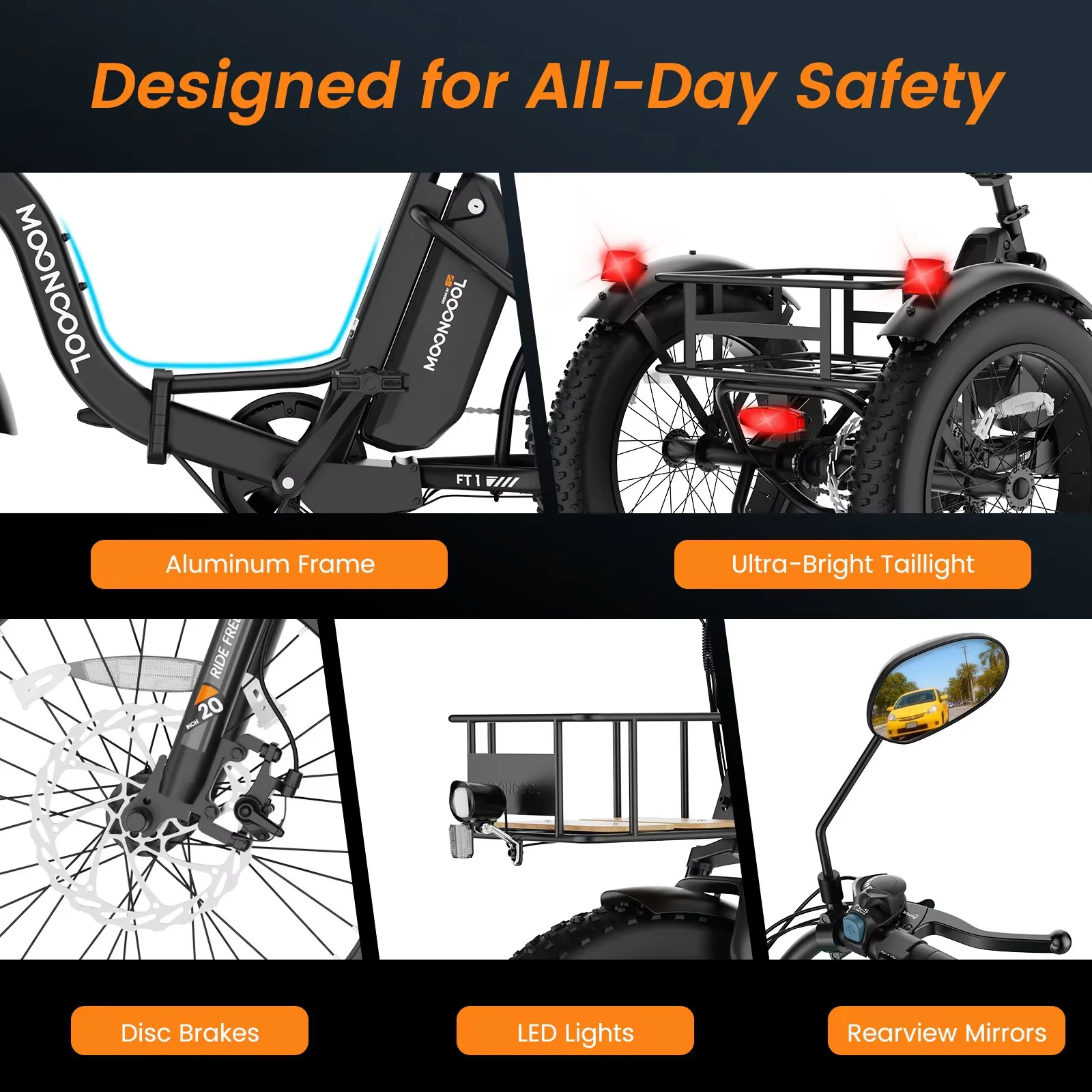 Lilypelle Peak 1100w Folding Electric Tricycle for Adults, 7 Speed 20" x 4.0 " Fat Tire 3 Wheel Aluminum Electric Bike W/ Differential & Suspension Fork, 48V 14.5Ah Battery, Up to 60Miles, 16Mph
