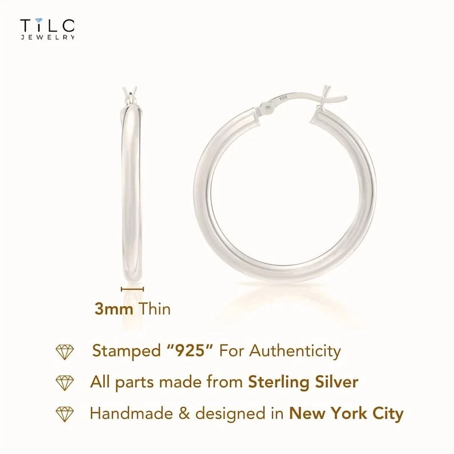 Tilo Jewelry 925 Sterling Silver Classic Polished Round Hoop Earrings, 3mm Tube (45mm) for Women & Unisex