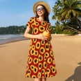 thumbnail image 4 of Easygdp Sunflowers On Red para Vestido Transpirable de Mujer, Vestido Suelto de Manga Corta con Pliegues y Bolsillos para el Verano, 4 of 6