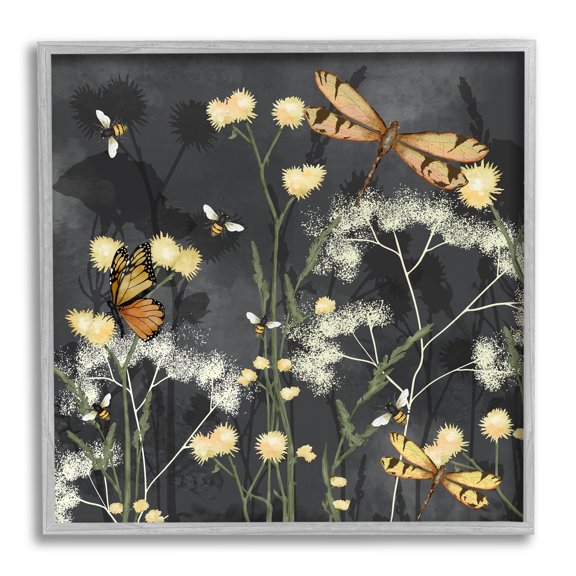 Stupell Industries Modern Herbs on Grey Botanical & Floral Painting Gray Framed Art Print Wall Art, 17 x 17