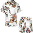 thumbnail image 4 of PRIYAL Pajama Sets for Womens Paisley Vintage Pattern Satin Silk Short Sleeve Shirts And Pants Set, 4 of 6