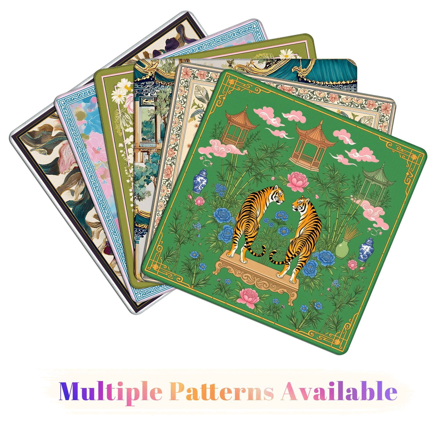 Mahjong Mat 31.5" x 31.5" Traditional Chinese Tigers Bamboo Floral Elements Green Non-Slip Noise Reduction American Mahjong Tiles Table Cover for Dominoes Poker Card Board Games Gift