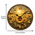 thumbnail image 3 of VOCOO 10" Sunflower Wall Clock - Silent Non Ticking Battery Operated Quartz Analog Round Wooden Clock, Pseudo-3D Design Golden Sunset Floral Farmhouse Home Decor for Living Room Bedroom Office, 3 of 8