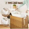 thumbnail image 4 of Laundry Hamper with Wheels&Lid, 140L Large 3 Sections Clothes Hamper with 2 Types Removable Liner Bags, 5 Mesh Laundry Bags, Handwoven Divided Laundry Basket for Clothes, Natural, 4 of 6