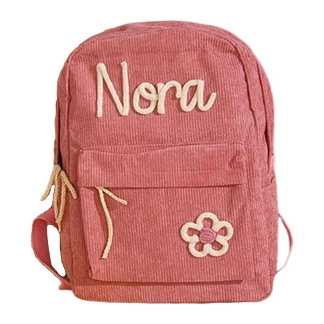 Hearth & Gear Corduroy Backpack With Your Child's Name Custom Rope Embroidered Shoulder Custom Back To School For Boys And Girls Track Bags Small Weekend Bag Basketball Drawstring Bags Sleep over Bag