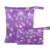 2 PCS Wet Dry Bags for Baby Cloth Diapers Reusable Waterproof Wet Bags for Stroller, Travel & Gym Purple Stars Pastel Colors