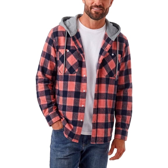 SPEEDRUN Men Casual Button Down Flannel Hoodies, Light Men's & Big Men's Hooded Flannel Shirt with Long Sleeves for Spring and Autumn, Single-layer without fleece, Sizes M-3XL