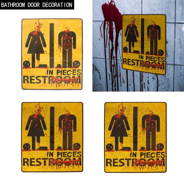 Decoración de Halloween de 3 Piezas, Etiqueta Adhesiva de Letrero de Inodoro Sangriento - Halloween, Casa Encantada y Fiestas Temáticas de Terror Decoración de Puerta de Baño - Extraíble, Se Pega a la