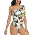 thumbnail image 3 of Easygdp Multicolored Butterflies Women's One Shoulder Ruffle Monokini Bathing Suits with Removable Chest Pad, Quick Drying - Small, 3 of 8
