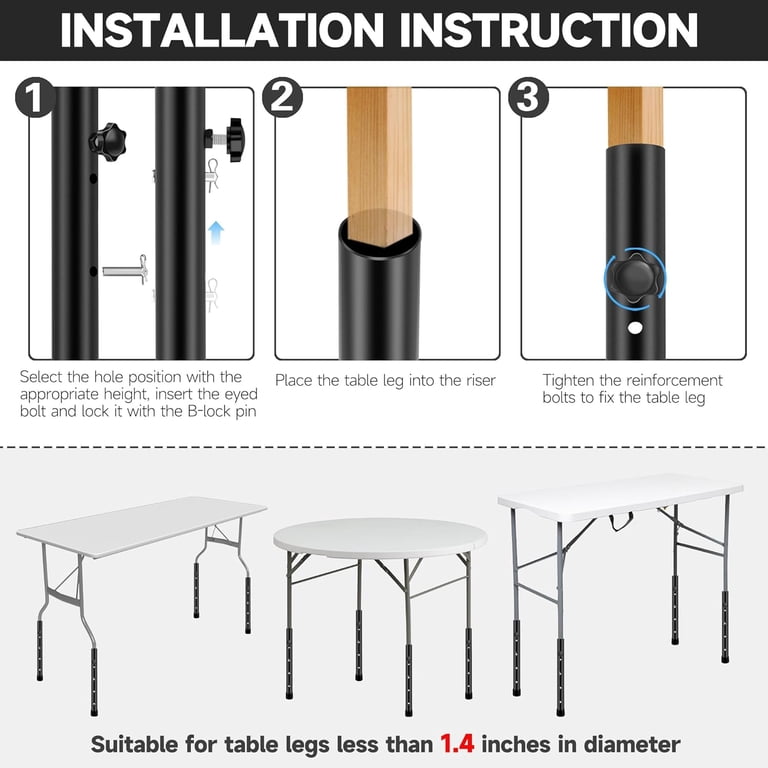 Black Steel Leg Extenders 4-Pack Adjustable Table Leg Extenders – 17.3 ...