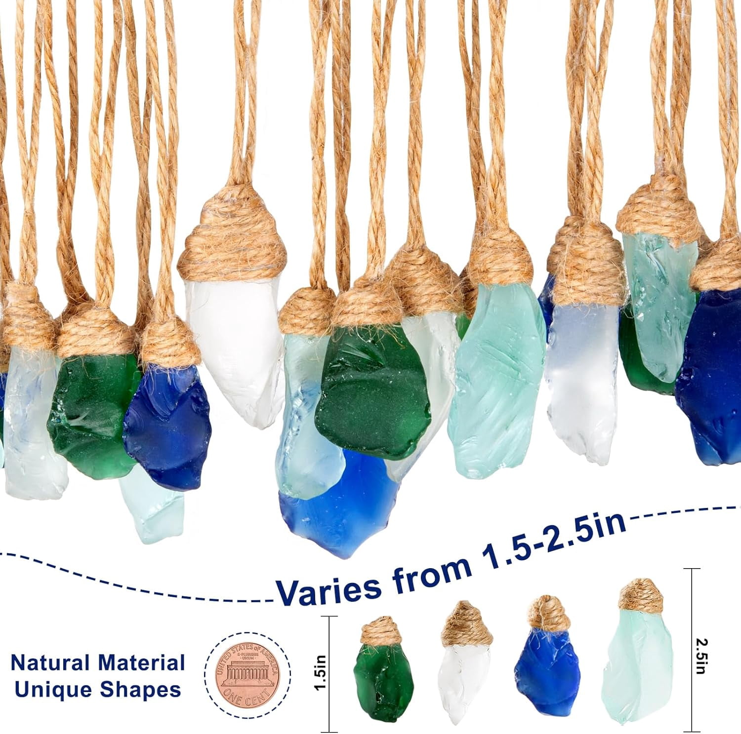 Sinkoo 24pcs Sea Glass Christmas Ornaments, Handmade Seaglass Block Crafts Coastal Beach Hanging Ornament Sets for Christmas Tree Party Weddings Decor