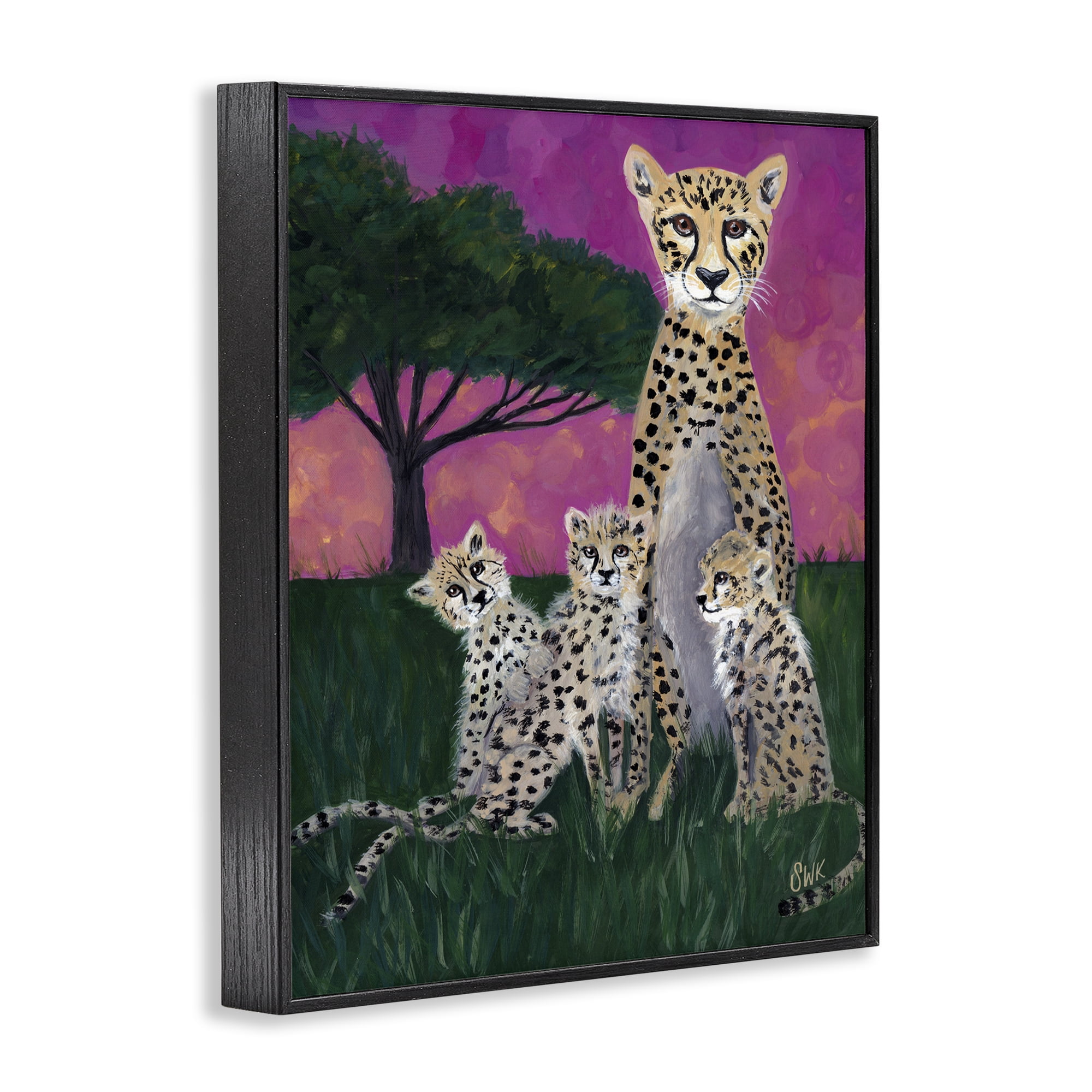 Stupell Industries Mama Cheetah & Her Cubs Black Framed Giclee Art, design by Sarah Waldron Kimball