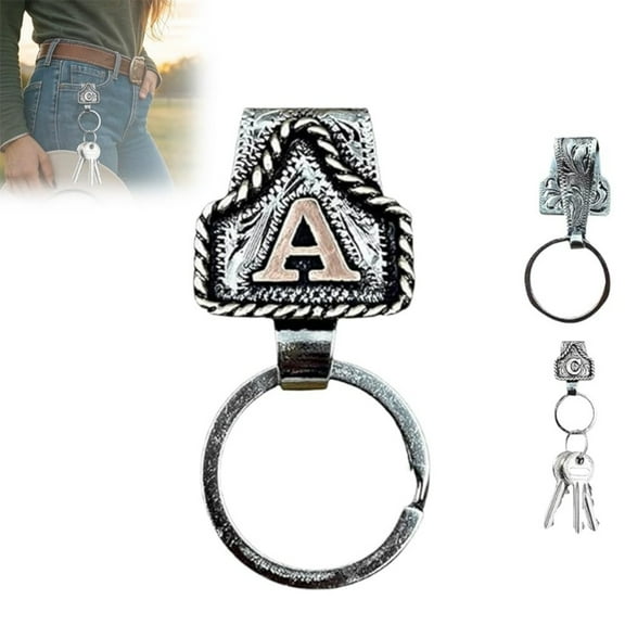 Collaboraten Vintage Letter Keychain, 26 Letters Western Cowboy Style Personality Clip Key Holder for Pants Pocket