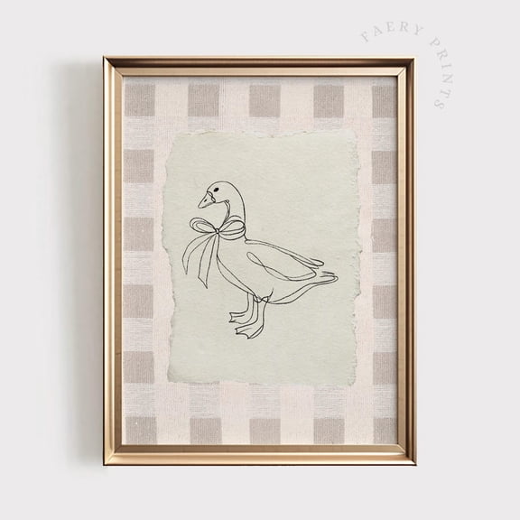 Modroom Goose Line Art Print | Neutral Nursery Wall Art | Gingham Duck Room Decor | Rustic Farm Animal Art | Beige Nursery Art | #1432 Wall Art, Modern Wall Decor, 8x12 UNFRAMED