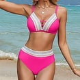 thumbnail image 1 of Wancir Women's Bikini Sets Women's Conservative Solid Color Color Blocked High Waisted V-neck Drawstring Adjustable Gathering Split Swimsuit Set, 1 of 4