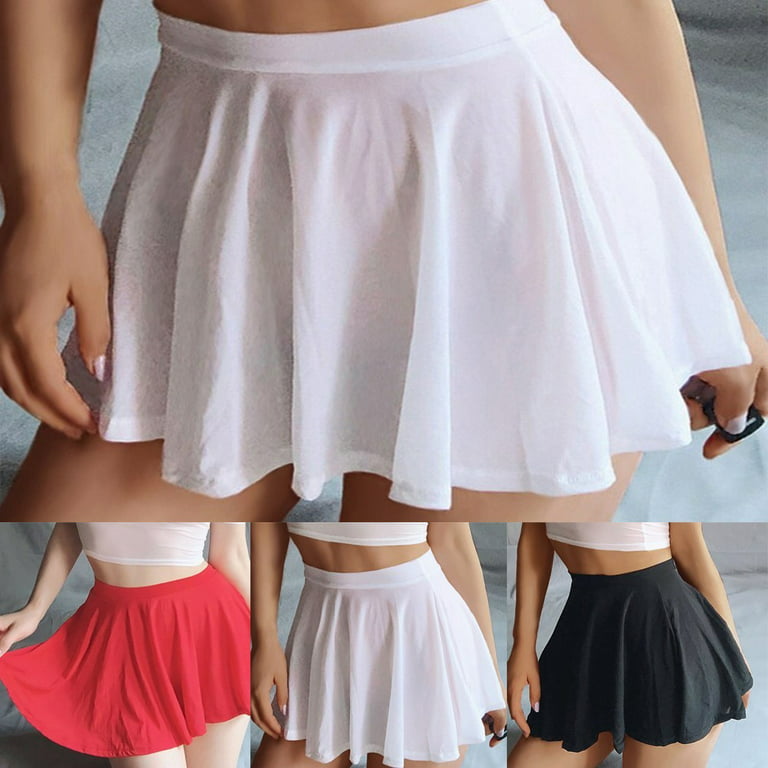 ALSLIAO Women Costume Pleated Mini Skirt A-Line Sexy Lingerie Sheer See  Through Skirts White XL