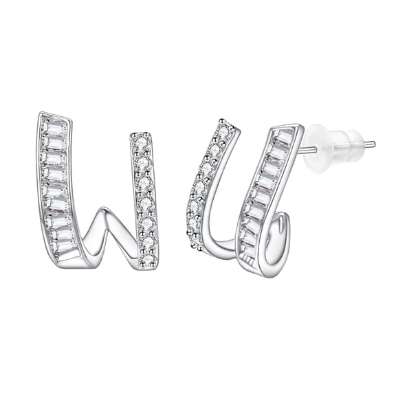 Yoursfs Silver CZ Drop Earrings for Women Crystal Prom Geometric Statement U Letter Shaped Curved Piercing Earrings Fashion Jewelry Gifts