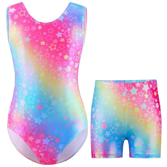 XXWXYD Girls Gymnastics Training Clothes Star Digital Print Sleeveless Jumpsuit Ballet Dance Athletic Performance Vest Outfit