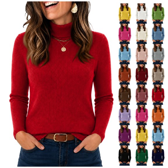 Women's Turtleneck Sweater Ribbed Knit Long Sleeve Pullover Top Soft Stretch Feel, Casual Daily Wear & Office Work Outfits