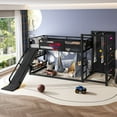 thumbnail image 6 of Bellemave Bunk Bed with Slide & Basketball Hoop, Twin over Twin Bunk Bed with Pull-up Rings and Climbing Wall, Metal Twin Size Loft Bed with Bookcase and Play Space, Black, 6 of 9