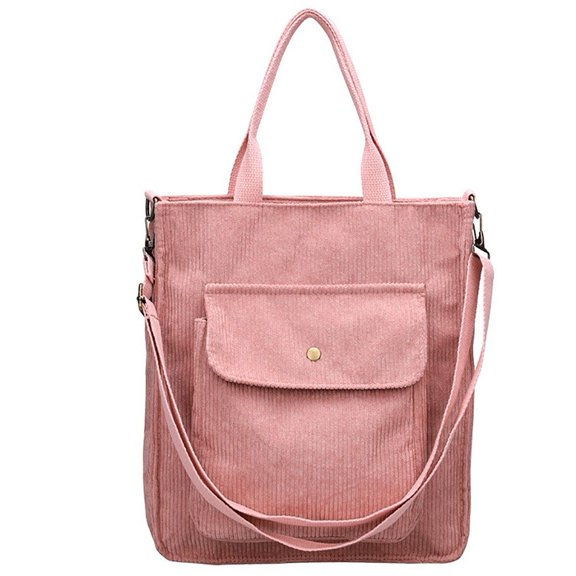 Vjnyvs Corduroy Shoulder Bag Women Vintage Shopping Bags Zipper Bookbag Handbags Casual Tote With Outside Pocket