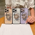 thumbnail image 6 of Case for iPhone 13,3D Butterfly Flower Kickstand Bling Glitter Diamond Marble Ring Stand Shockproof Women Girls Rhinestone Phone Case for iPhone 13,6.1 inch 2021 (Flower Purple), 6 of 15