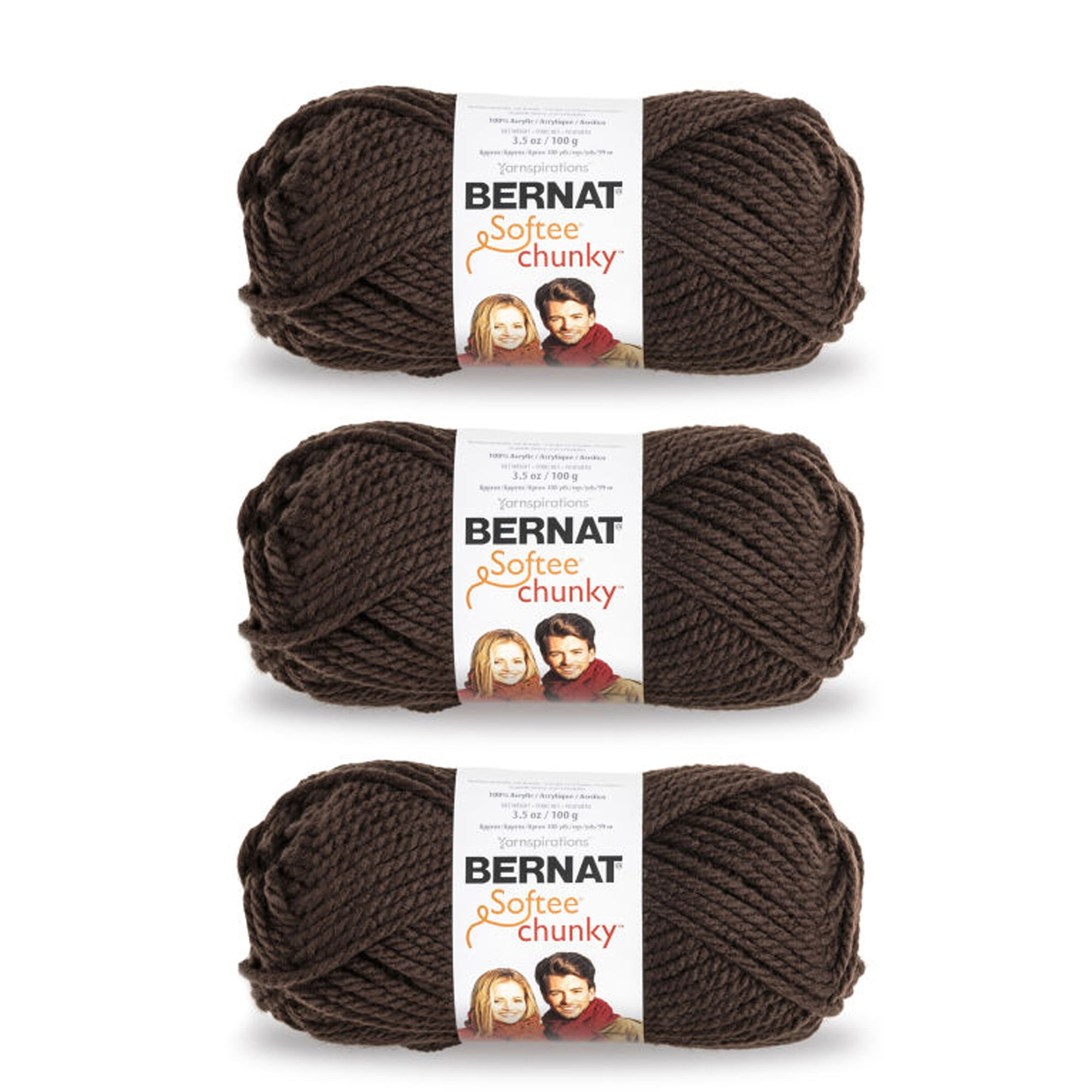 Bernat Softee Chunky Dark Taupe Yarn 3 Pack of 100g/3.5oz Acrylic