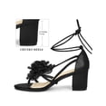 thumbnail image 2 of BLISSFUL STEP Flower Lace Up Strappy Block Heel Sandals for Women Black (Size 6), 2 of 7