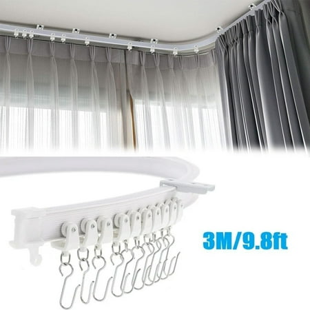 Flexible Bendable Ceiling Curtain Track, White Curved Ceiling Mount Curtain Rail with Hooks & Accessories Set (3M/9.8ft)