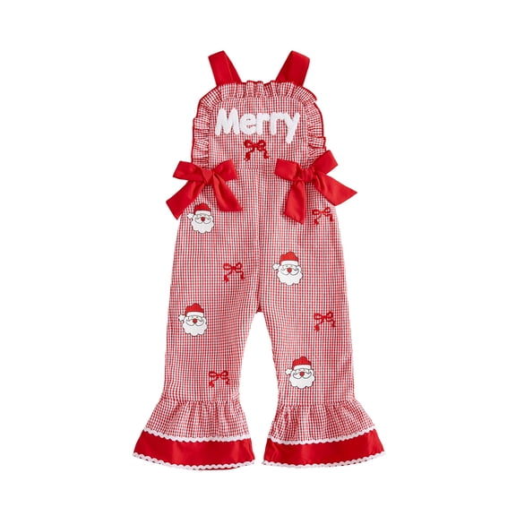 Loicainy Baby Toddler Girl Christmas Overalls 12 18 24 Months 2T 3T 4T 5T 6T Bell Bottoms Plaid Bows Sleeveless Jumpsuit