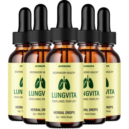 Lungvita Liquid Drops – Lung Vita Drops Extra Strength Natural Blend Healthy Organic Support, 5 Pack, 5 Month Supply