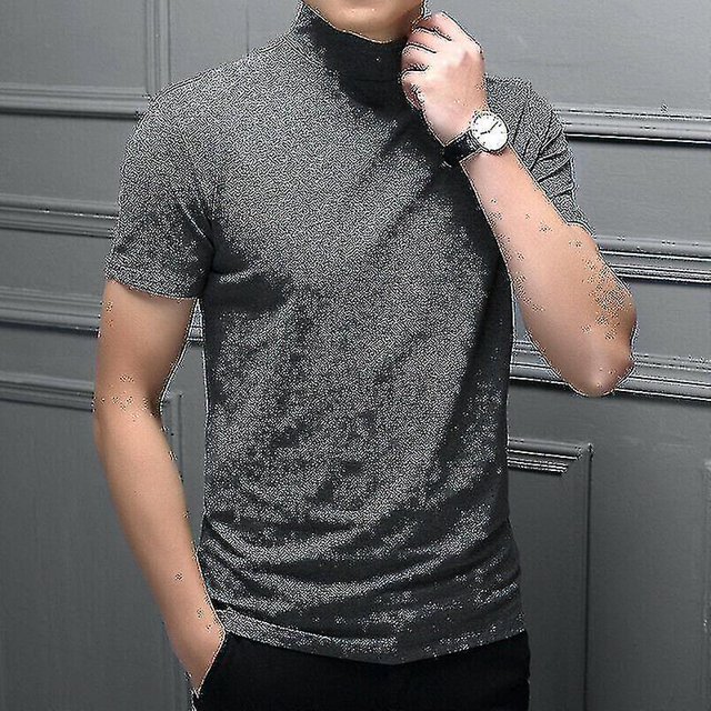 Camiseta informal de moda para hombre, suéter de manga corta con cuello de tortuga, camiseta interior ajustada