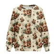 thumbnail image 4 of SCRAWLGOD Christmas Highland Cow Holly Star Print Beige Women's Casual Long Sleeve Tops Crewneck Sweatshirts Drop Shoulder Cozy Trendy Loose Fit Pullover with Pockets for Running Shopping, M, 4 of 6