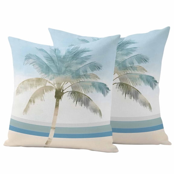 2 Pack Outdoor Waterproof Throw Pillow Covers,Watercolor Beach Palm Trees Decorative Square Pillow Case Patio Pillowcases for Chair Couch Sofa 16x16in
