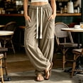 thumbnail image 2 of Bxsruta Womens Cargo Pants Wide Leg Baggy Joggers Drawstring Elastic Waist Casual Trousers with Pockets, 2 of 7