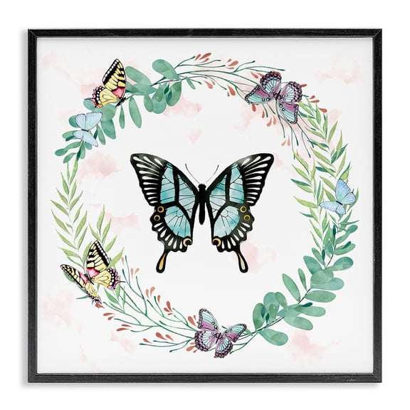 Stupell Industries Bohemian Butterflies in Spring Botanical Wreathe Soft Green Black Framed Giclee Art, 12 x 12, by Ziwei Li