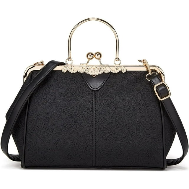 LHSHID Women Embossing Leather Handbag Multiple Collocations Tote Bag Kiss Lock Messenger Bag Hardware Handle Purse