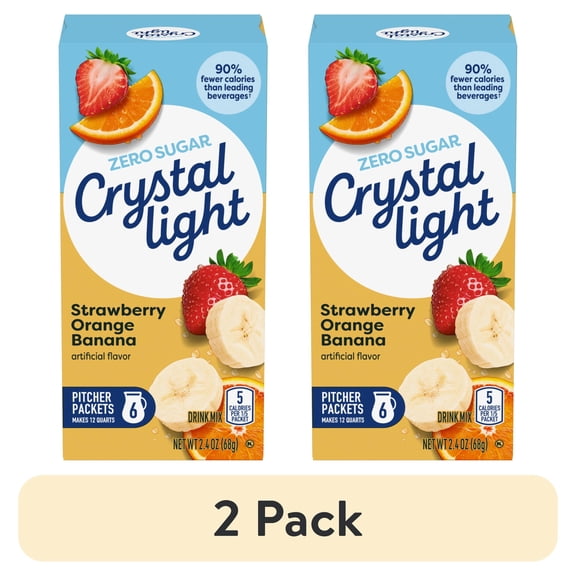 (2 pack) Crystal Light Drink Mix, 6 Pitcher Packets, for Flavorful Hydration and Shareable Refreshment, Strawberry Orange Banana artificial flavor, Zero Sugar, Low Calorie, 2.4 oz