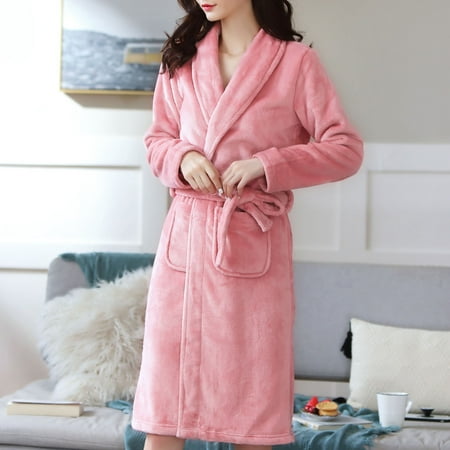 

Huaai Ladies Fashion Flannel Solid Color Bandage Pocket Warm Pajamas Nightgown Loungewear For Women 2023 Pink One Size