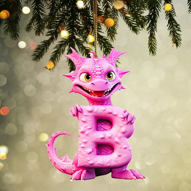 Fridja Personalized Dinosaur Christmas Ornament 26 Letters Hanging Pendant Ornaments 2024 Plastic Initial Monogram Xmas Tree Decorations with Hanging Rope Unique Customized Fun Gift for Kids