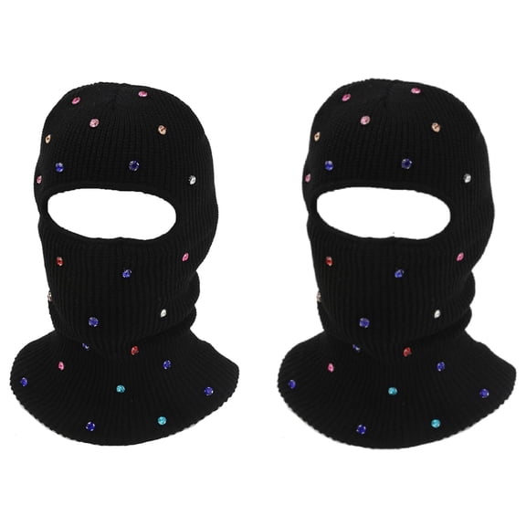 Shiny Rhinestone Balaclava - Full Face Winter Mask for Men Women, Windproof for Cycling Skiing(LR Black 2 PCS)