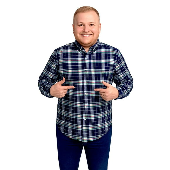 Big Kong camisa cuadros marino lila tallas grandes hombre manga larga