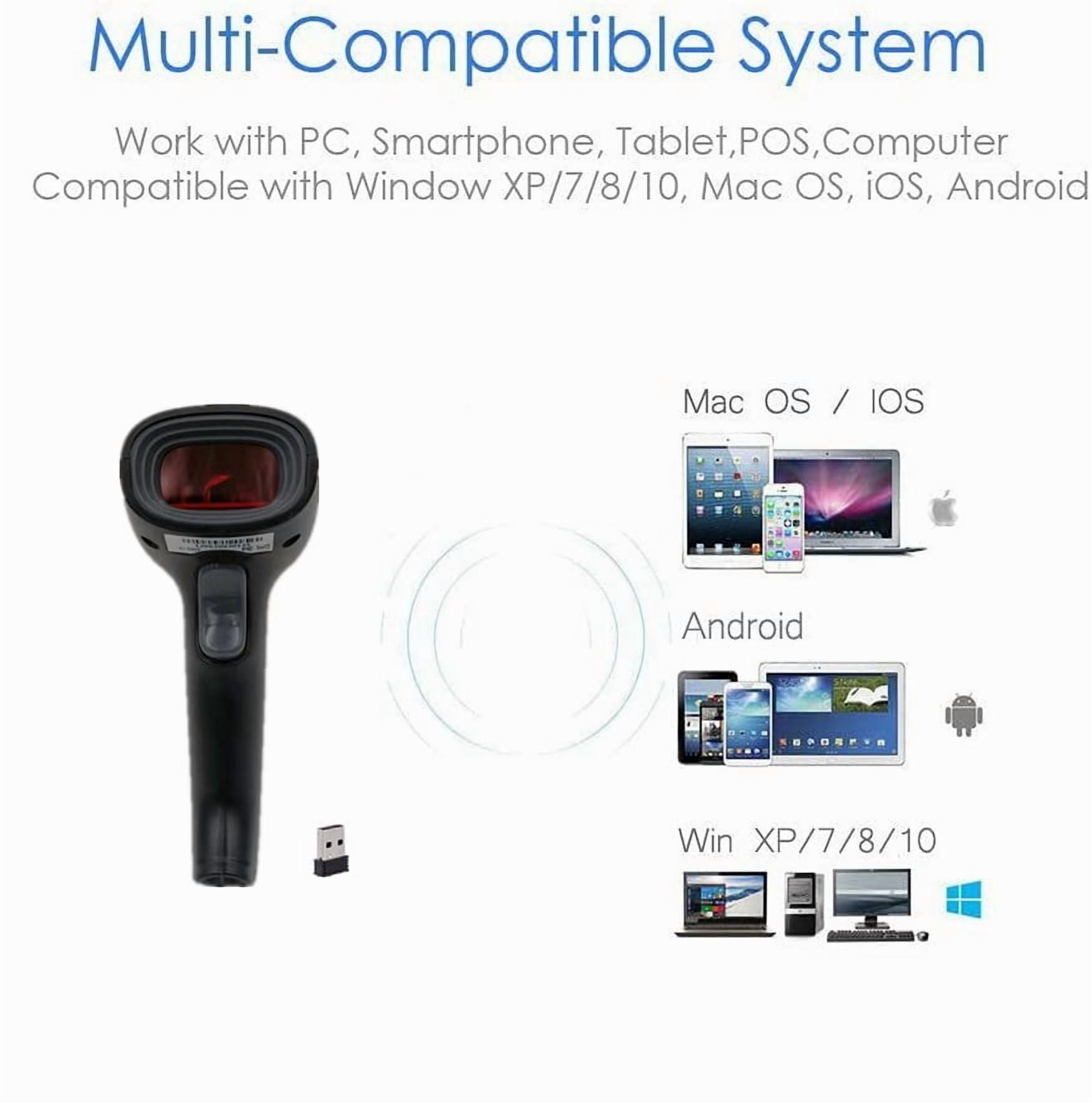 XIANJINO Fully Upgraded Wireless 2D QR Barcode Scanner with Stand, 3 in 1 Bluetooth & 2.4GHz Wireless & USB Wired, Connect Smart Phone Tablet PC, Image Bar Code Reader with Vibration Alert