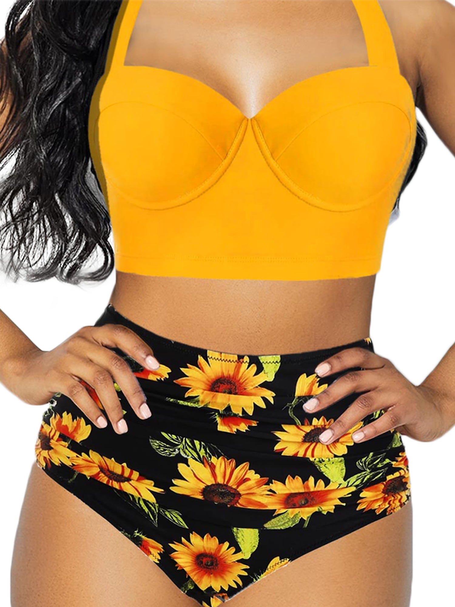 high waisted sunflower swimsuit