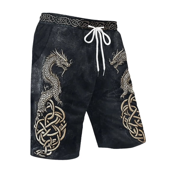 CONZONE Mens Casual Shorts Elastic Waist Drawstring Viking Shorts For Men Norse Mythology Graphic Y2K Lightweight Loose Fit Workout Gym Shorts With Pockets