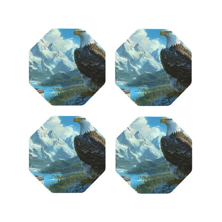 

Tideii Majestic Eagle Over Castle for Leather Coasters 4 Pieces Anti-fouling and Anti-scalding Decorative Coasters Suitable for Restaurants Kitchens Coffee Shops-Octagon