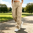 thumbnail image 2 of Xaqiouau Women's High Waist Cargo Jogger Pants Casual Utility Trousers with Multi Pockets Elastic Waist for Outdoor Hiking Work, 2 of 9